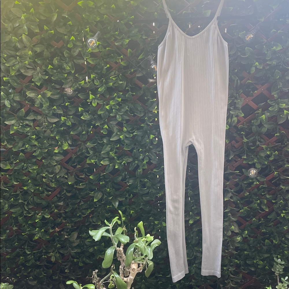 White Ribbed Jumpsuit
